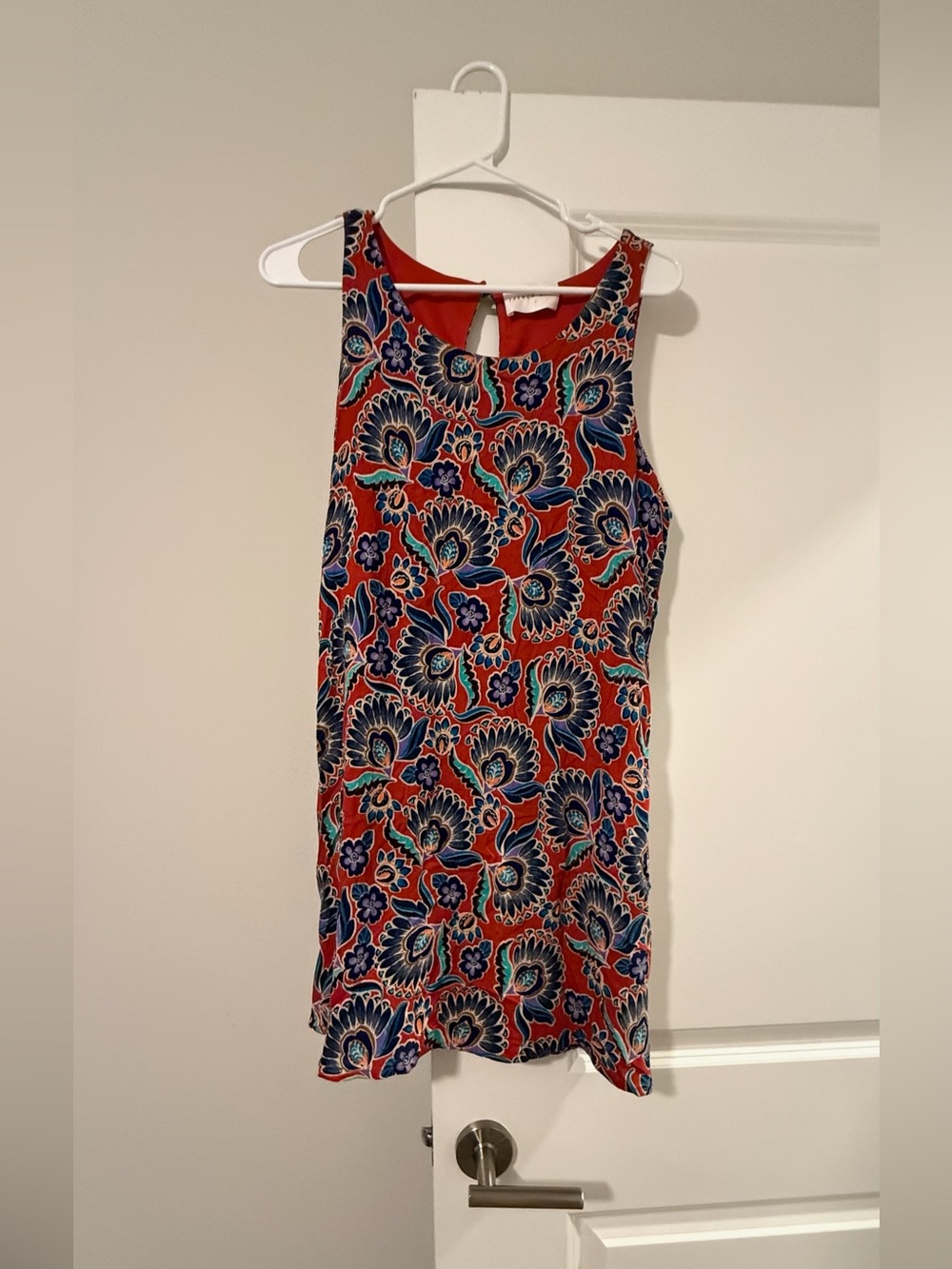 French Grey Red Floral Print Sleeveless Dress